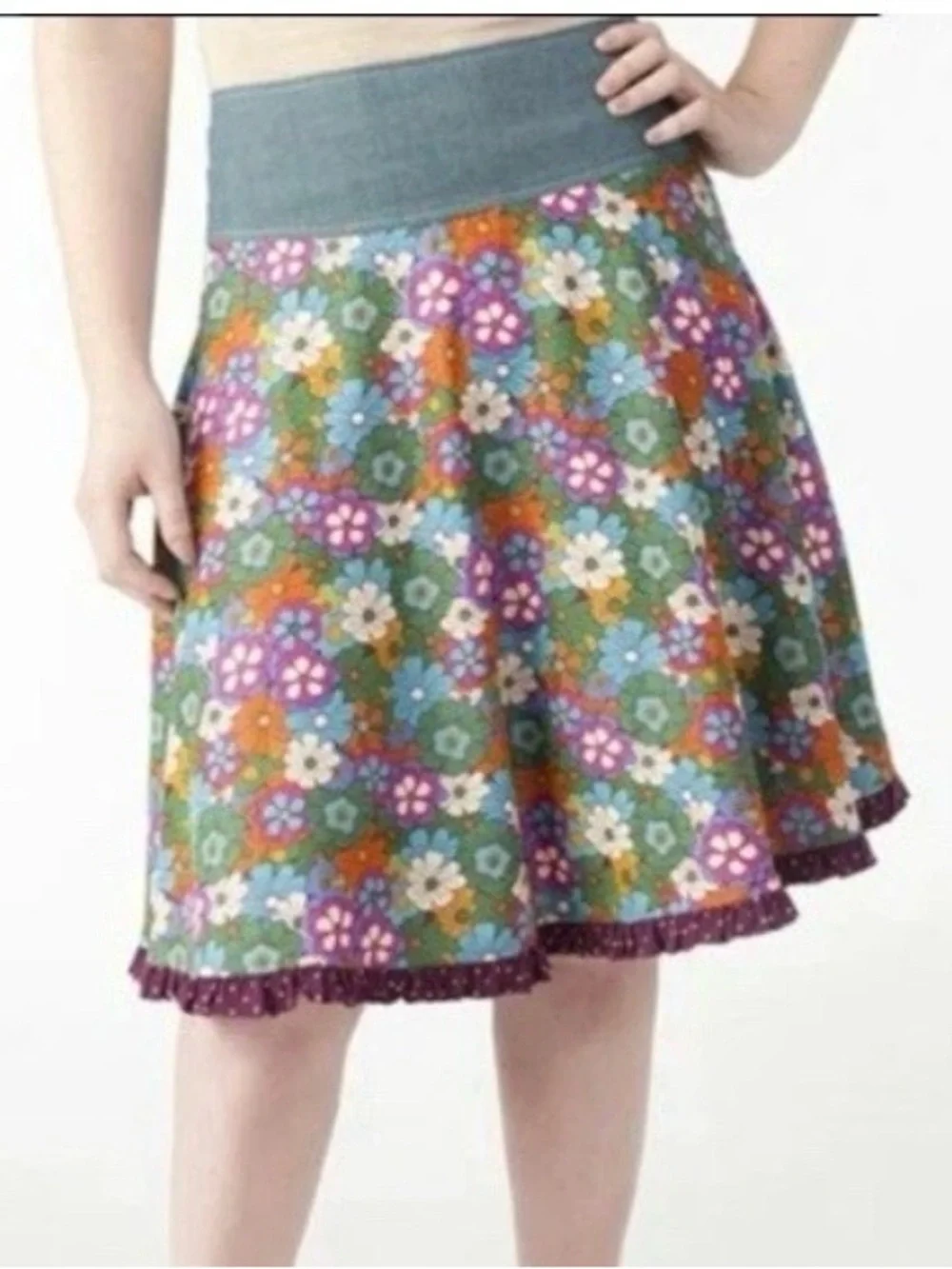Matilda Jane Paint by Numbers Floral A-Line Skirt with Wide Waistband SzM